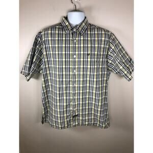 South Pole Men’s Button Down Shirt Size L Short Sleeve  Yellow White Cotton